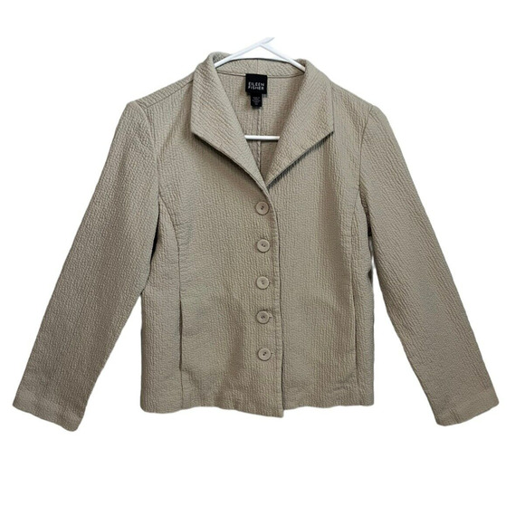 Eileen Fisher Gauzy Texture Blazer Jacket Pockets Minimalist Beige Size XS - Picture 1 of 13